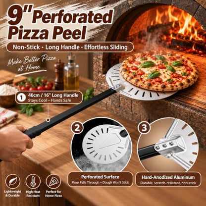 6-Piece Pizza Oven Accessories Kit: 9" Perforated Peel w/Long Handle, Tongs & - Image 4