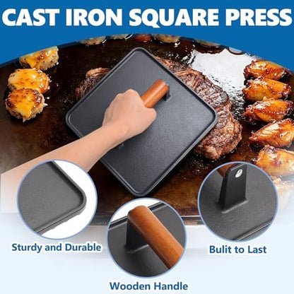 Square Cast Iron Burger Press Smash Griddle Cooking Weight - Image 2