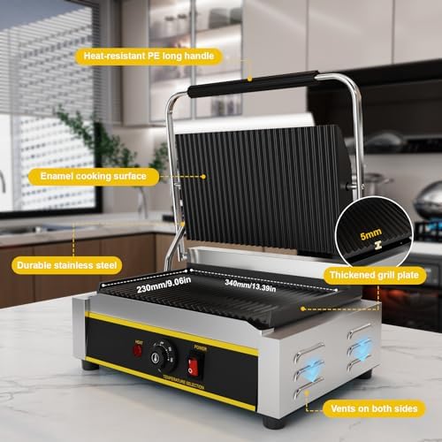 Commercial Panini Press Grill, 1800W Electric Sandwich Panini Maker - Image 2