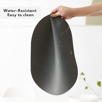 Clay Pink Oval Silicone Placemats Set of 4 with Matching Coasters – Heat Resistant, Waterproof, Easy to Clean Non-Slip Modern Dining Table Mats – Premium Leather Textured Japandi Kitchen Décor