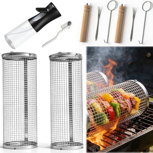 2pcs rolling grill baskets, 304 Stainless Steel Grill Cage, Removable Handles by Unknown