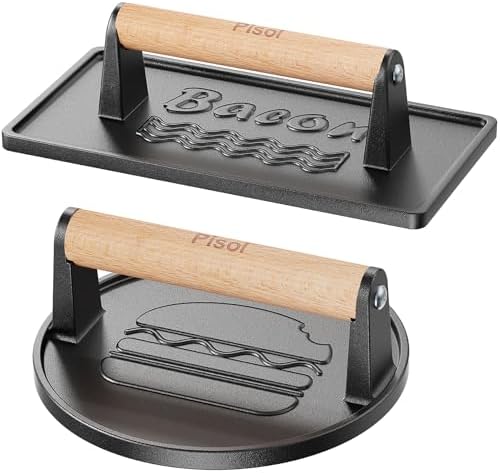 Pisol Cast Iron Smash Burger Press, 2 lb Steak Weight Meat Press Tool by Pisol