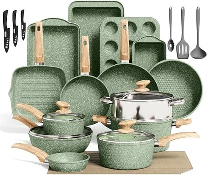Kitchen Academy 30pcs Pots and Pans, Nonstick Cookware and Bakeware Sets by KITCHENACADEMYBETTERLIVINGTHROUGHCOOKINGPERFECTION