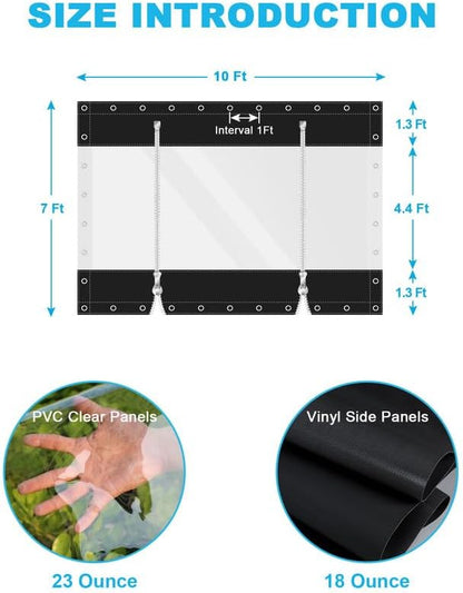 Clear Vinyl Curtains with Zippered Entry, 23oz Heavy Duty Waterproof Anti-UV and Tear-Resistant Tarpaulin with Grommets, Weatherproof Panels for Porch, Pergola, Gazebo, Balcony, Patio, Enclosure