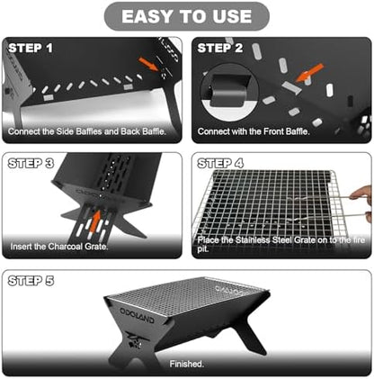 Odoland Camping Campfire Grill, Portable Folding Charcoal Grills - Image 4
