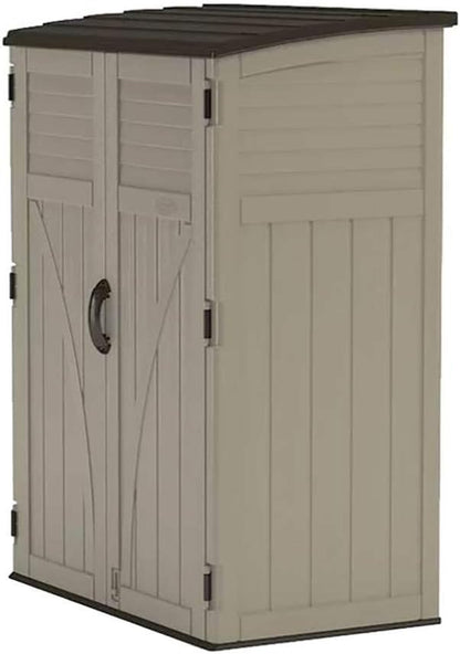 Suncast Outdoor Storage Cabinet Waterproof Resin Vertical Outdoor Storage Shed (54 cu. ft.) for Patio, Garden Tools, Cushions, & Equipment. Weatherproof Plastic Multi-Wall Design, Capacity Made in USA