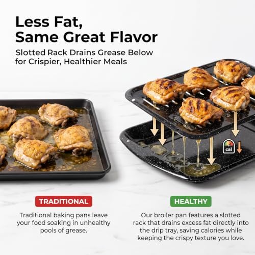 Broiler Pan for Oven16.75" ×13" Nonstick Grill Pan 5-Piece Set, Enamel Coated - Image 5