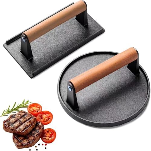 Cast Iron Burger Press, 5.7" & 8" Bacon Grill Press by Unknown