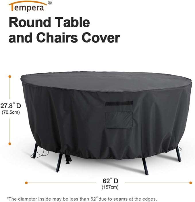 Tempera Round Patio Furniture Cover - Outdoor Table & Sectional Sofa Set Cover - Tear Resistant, Anti-UV & Waterproof - 62"D x 27.8"H, Space Grey