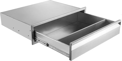 30" W Outdoor Kitchen Drawer Stainless Steel BBQ Single Drawer w/Divider Flush Mount for Outdoor Kitchen Island(Overall Size:30" W x 6-1/2"H x 23" D inch)
