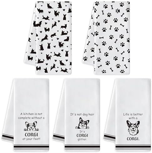 R HORSE Corgi Kitchen Dish Towel Set- 5Pcs Cute Corgi Cleaning Dishcloth Animal by RHORSE