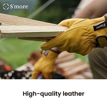 S'more Leather Work Gloves for Men & Women, Cowhide Working Gloves - Image 3