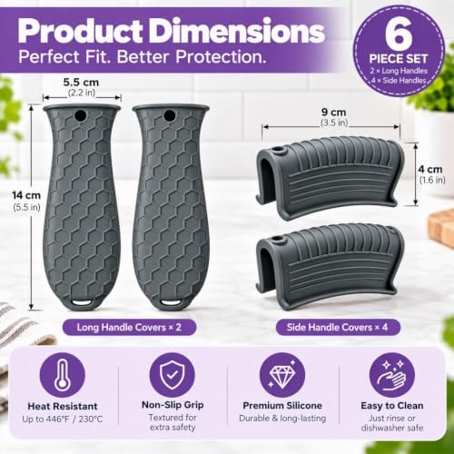 6Pcs Cast Iron Handle Cover, Silicone Pot Holders - Image 2