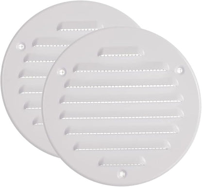 Vent Systems - 4 Inch (Inner) Pack of 2 White Metal Round Soffit Air Vent Grille Cover, Register air Vent Deflector, Louver - Built-in Mesh - HVAC for Bathroom, Home Office, Kitchen 5 Inch (Outer)