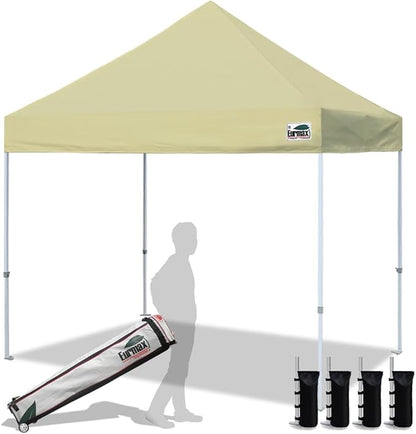 Eurmax USA 8'x8' Pop Up Canopy Tent Commercial Instant Canopies with Heavy Duty Roller Bag,Bonus 4 Sand Weights Bags (Beige)