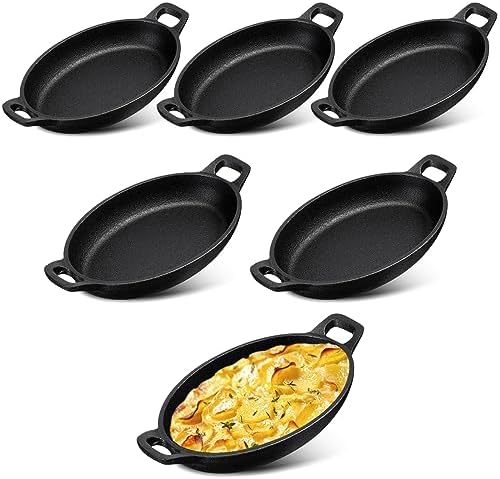 Mifoci 6 Pack Mini Cast Iron Fajita Skillet, 7.1" x 4.7" Oval Sizzling Steak by Mifoci