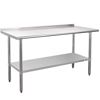 Profeeshaw Stainless Steel Prep Table NSF Commercial Work Table with Backsplash and Undershelf for Kitchen Restaurant 60x24 Inch