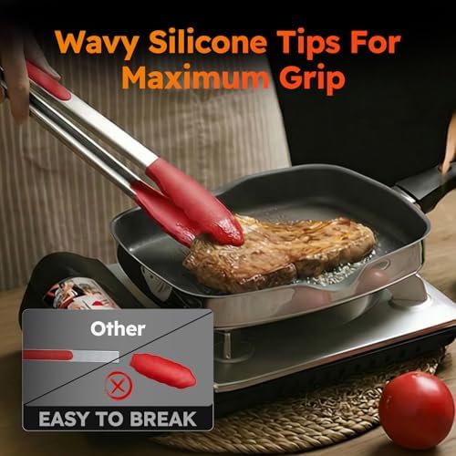 HST Non Stick Silicone Kitchen Tongs, 3 Pack 12 Inch Red BBQ Cooking Baking - Image 5