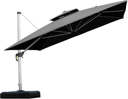 PURPLE LEAF Cantilever Outdoor Umbrella 11' x 11' Large Double Top, 3-Yr by PURPLELEAF