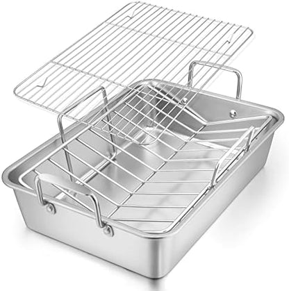 E-far Roasting Pan, 16 x 11.5 Inch Stainless Steel Turkey Roaster by E-far