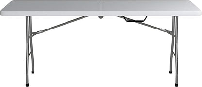 Office Star Resin Rectangle Center-Folding Portable Table for Picnics, Camping, and Tailgating, 6 Feet