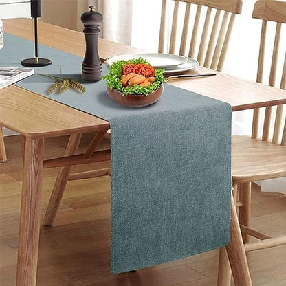 Wipeable Table Runner, Thick Farmhouse Dresser Runner, Rustic Indoor/Outdoor (108'', Blue Grey)
