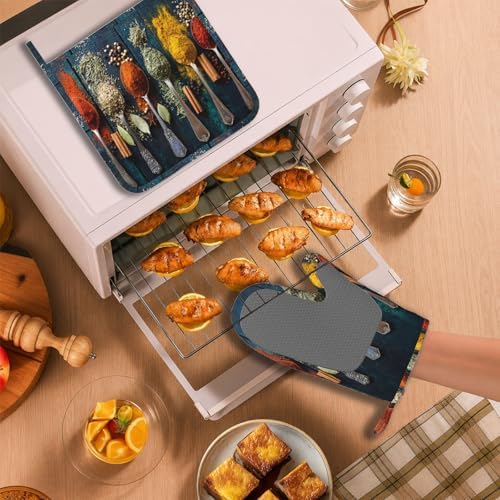 Various Herbs and Spices Oven Mitts and Pot Holders Sets Non-Slip Silicone - Image 6