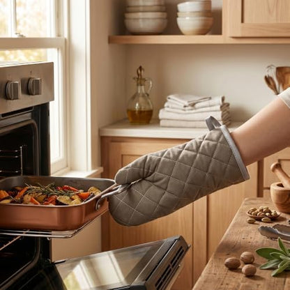 ARCLIBER Grey 12" Quilted Oven Mitts 1 Pair Heat Resistant Kitchen - Image 7