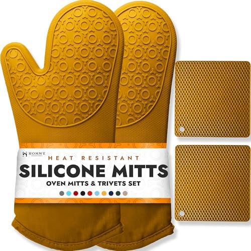 BPA-Free Soft Silicone 4 Piece Oven Mitts & Trivets Set by HOMWE