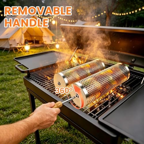 2 PCS Rolling Grill Baskets for Outdoor Grill, Stainless Steel Veggie Grill - Image 4