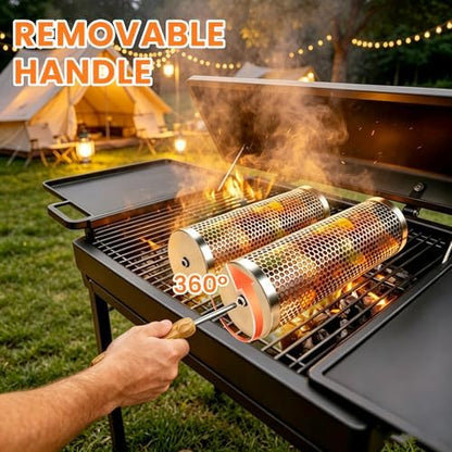 2 PCS Rolling Grill Baskets for Outdoor Grill, Stainless Steel Veggie Grill - Image 4