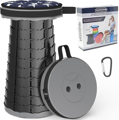 ALEVMOOM Telescoping Stool with Cushion, Portable Telescoping More Sturdy Capacity 440Ib,Collapsible Retractable Adjustable Folding Stool for Garden Hiking Fishing BBQ
