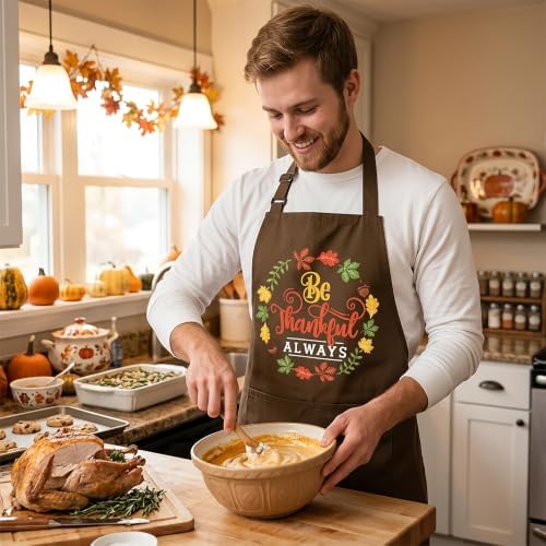 Thanksgiving Apron for Women & Men, Be Thankful Always Fall Kitchen Apron - Image 5