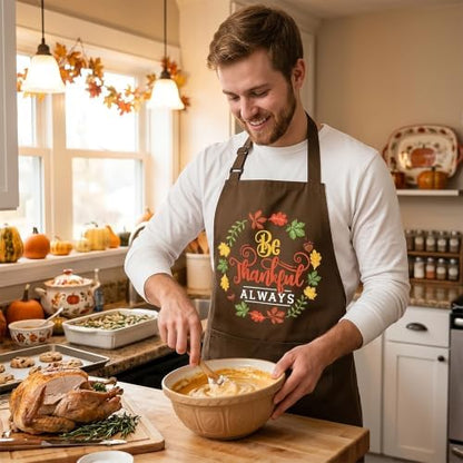 Thanksgiving Apron for Women & Men, Be Thankful Always Fall Kitchen Apron - Image 5