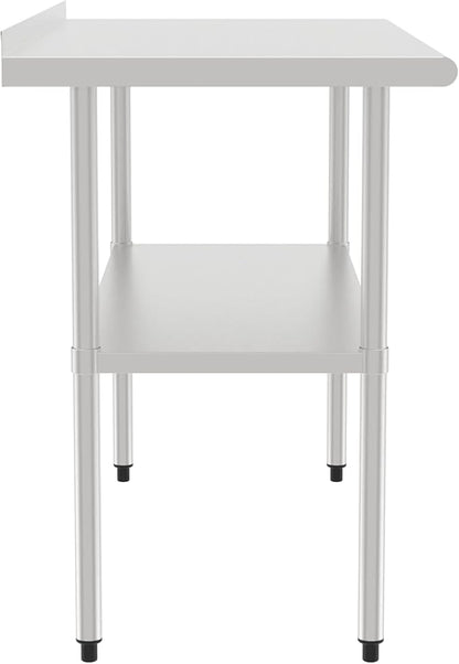 Stainless Steel Table (Backboard Table+Adjustable Legs, 24 x 48 Inch)