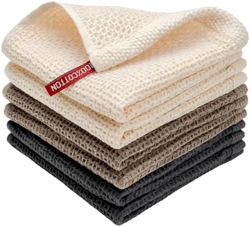 100% Cotton Waffle Weave Kitchen Towels, 6 Pack Dish Cloths by FreeNook
