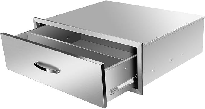Outdoor Kitchen Drawers, Box Frame Style Flush Mount BBQ Drawer w/Stainless Steel Handle, BBQ Island Drawers For Patio Grill Station,Single Drawer