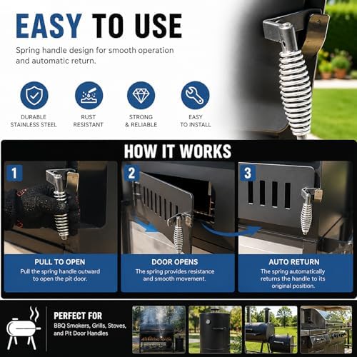 BBQ Heavy Duty Cool Touch Stove Spring Handle Grip, Custom Grill Smoker Pits - Image 5