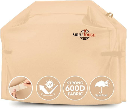 Heavy Duty BBQ Grill Cover for Outdoor Grill, 52 Inch – Waterproof, Weather Resistant, UV & Fade Resistant with Adjustable Straps – Gas Grill Cover for Weber, Genesis, Charbroil, etc. Tan