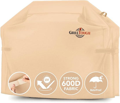 Heavy Duty BBQ Grill Cover for Outdoor Grill, 58 Inch – Waterproof, Weather Resistant, UV & Fade Resistant with Adjustable Straps – Gas Grill Cover for Weber, Genesis, Charbroil, etc. Tan