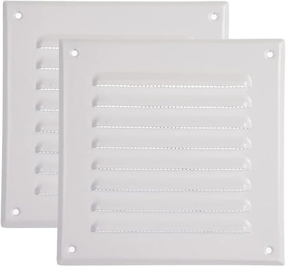 Vent Systems - 5 x 5 Inch (Inner) Pack of 2 White Metal Square Soffit Air Vent Grille Cover, Register Vent Deflector Louver Built-in Mesh HVAC for Bathroom Home Office Kitchen 6.5" x 6.5" (Outer)