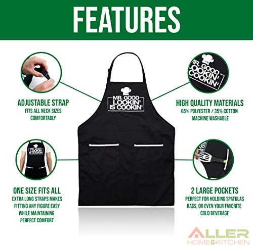 ALLER HOME&KITCHEN Funny Apron for Men, 2 Large Pockets One Size Fits All Chef - Image 2