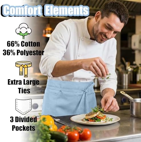 TOSHE Waist Apron 3 Pockets Waterdrop Resistant Cotton Server - Image 3