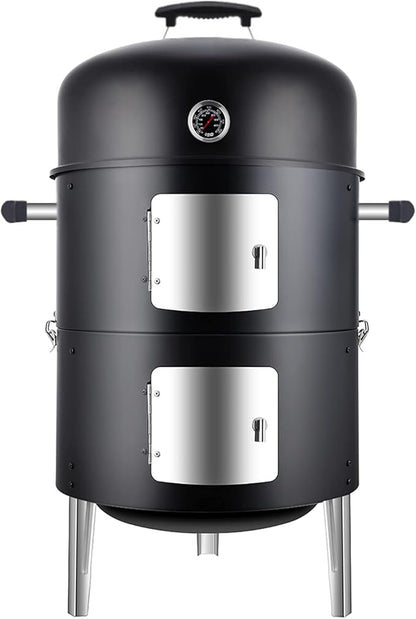 Charcoal BBQ Grill, Heavy Duty 3-in-1 Barbecue Smoker Grill for Garden Camping Outdoor Cooking and Grilling