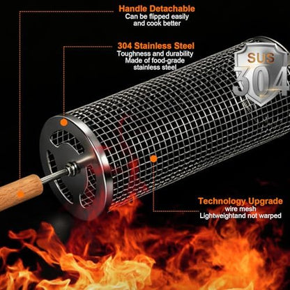 Rolling Grill Basket 2 Pack, Stainless Steel BBQ Grilling Cage - Image 4