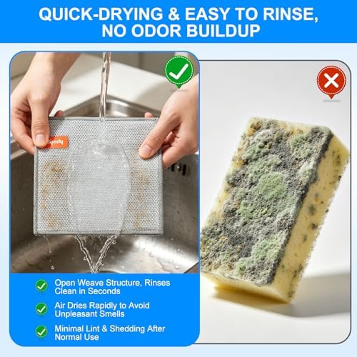 Non-Scratch Silver Mesh Dish Cloths, 12+1 Pack 2-Layer Metallic Fiber Cleaning - Image 6