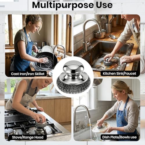 Steel Wool Scrubber with Handle, Stainless Steel, 5 Pack, - Image 7
