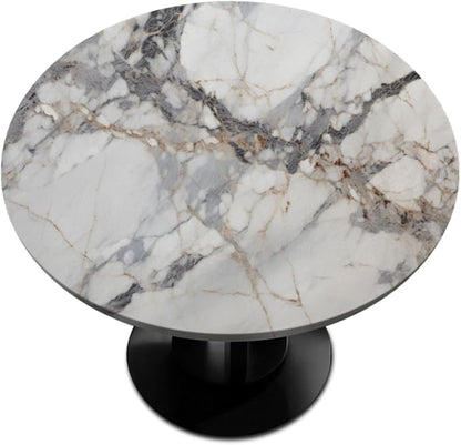 Natural Marble Texture Round Table Cloth Cover, Elastic Edge Waterproof Wipeable Tablecloths 36"-42" Polyester Tablecloth for Party Restaurant Banquet Holiday Camping Outdoor Picnic