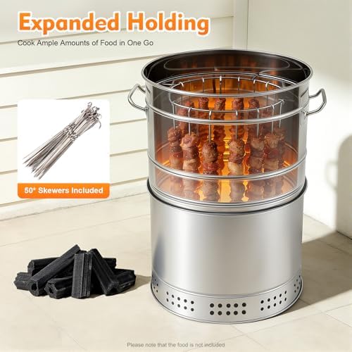 Charcoal Outdoor Barbecue Grill, Stainless Steel Barrel Charcoal Grills - Image 5