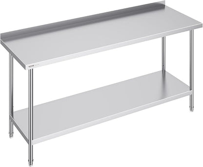 VEVOR 24 x 72 x 36 Inch Stainless Steel Work Table, Commercial Food Prep Worktable Heavy Duty Prep Worktable, Metal Work Table with Adjustable Height for Restaurant, Home and Hotel